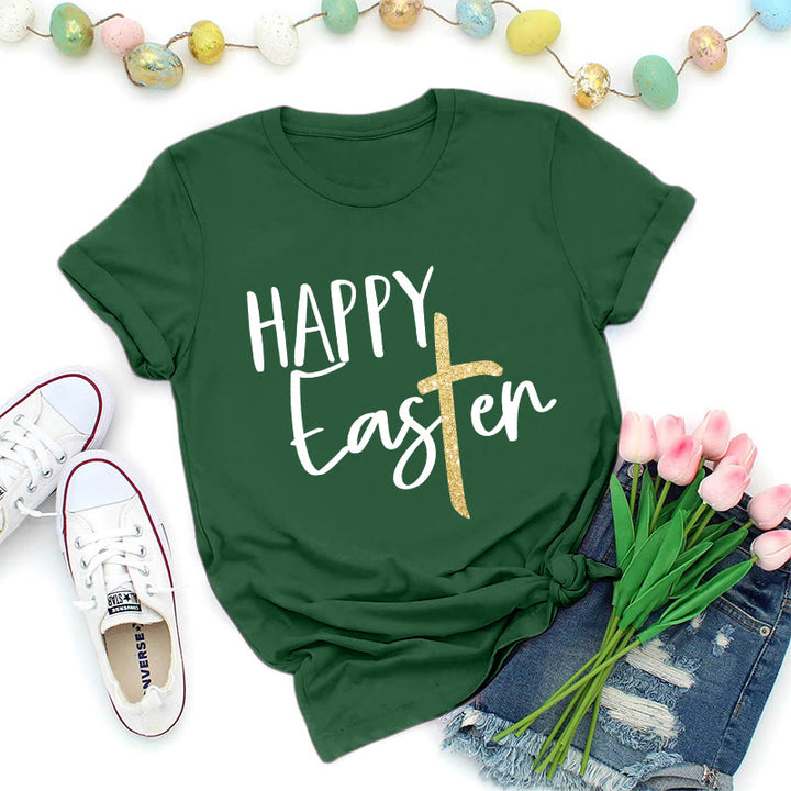 Christianartworkshop T-shirt premium à paillettes et croix - Joyeuses Pâques - Vert foncé - 2XL - image 6