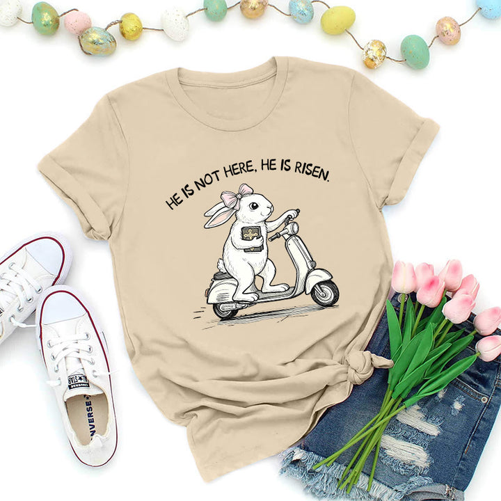 Christianartworkshop T-shirt premium « Il est ressuscité » avec scooter et lapin de Pâques - Beige - 2XL - image 3