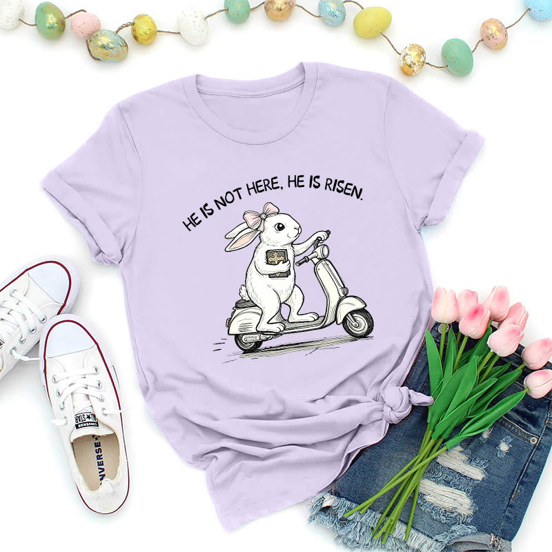 Christianartworkshop T-shirt premium « Il est ressuscité » avec scooter et lapin de Pâques - Violet - 2XL - image 0