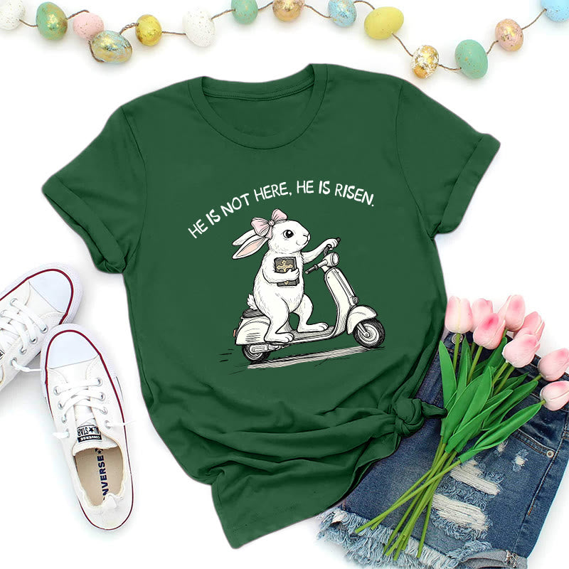 Christianartworkshop T-shirt premium « Il est ressuscité » avec scooter et lapin de Pâques - Vert foncé - 2XL - image 8