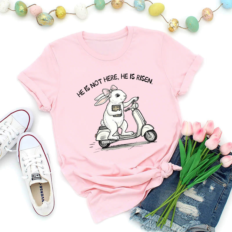 Christianartworkshop T-shirt premium « Il est ressuscité » avec scooter et lapin de Pâques - Rose - 2XL - image 4
