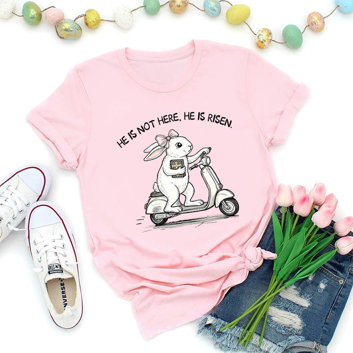 Christianartworkshop T-shirt premium « Il est ressuscité » avec scooter et lapin de Pâques - Rose - 2XL - image 4