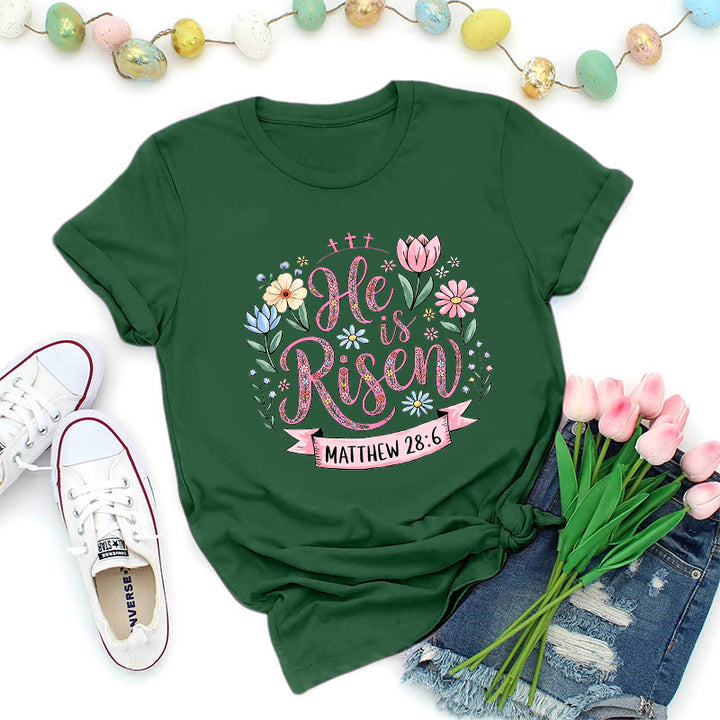 Christianartworkshop T-shirt « Couronne florale éclatante Il est ressuscité » - Vert foncé - 2XL - image 4