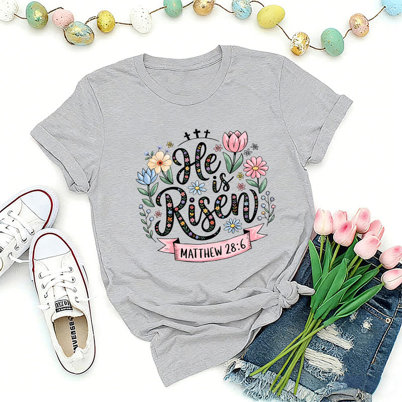 Christianartworkshop T-shirt « Couronne florale éclatante Il est ressuscité » - Gris - 2XL - image 1