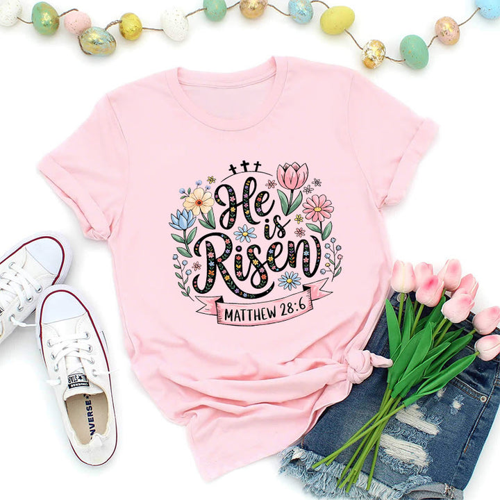 Christianartworkshop T-shirt « Couronne florale éclatante Il est ressuscité » - Rose - 2XL - image 0