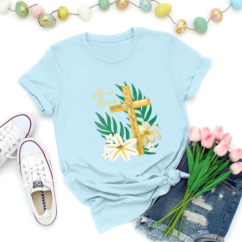 Christianartworkshop T-shirt Croix d'or Gloire de la Résurrection - Bleu - 2XL - image 2