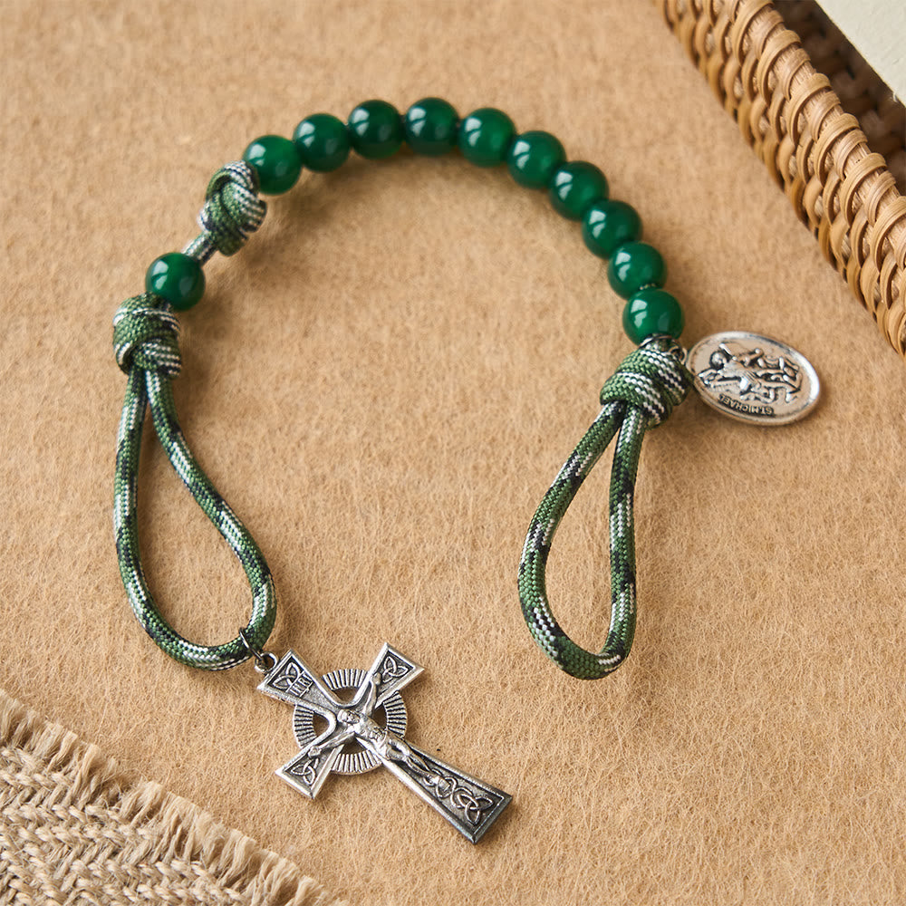 Christianartworkshop Chapelet de Pâques de poche en aventurine verte avec pendentif Saint Michel et croix celtique - image 4