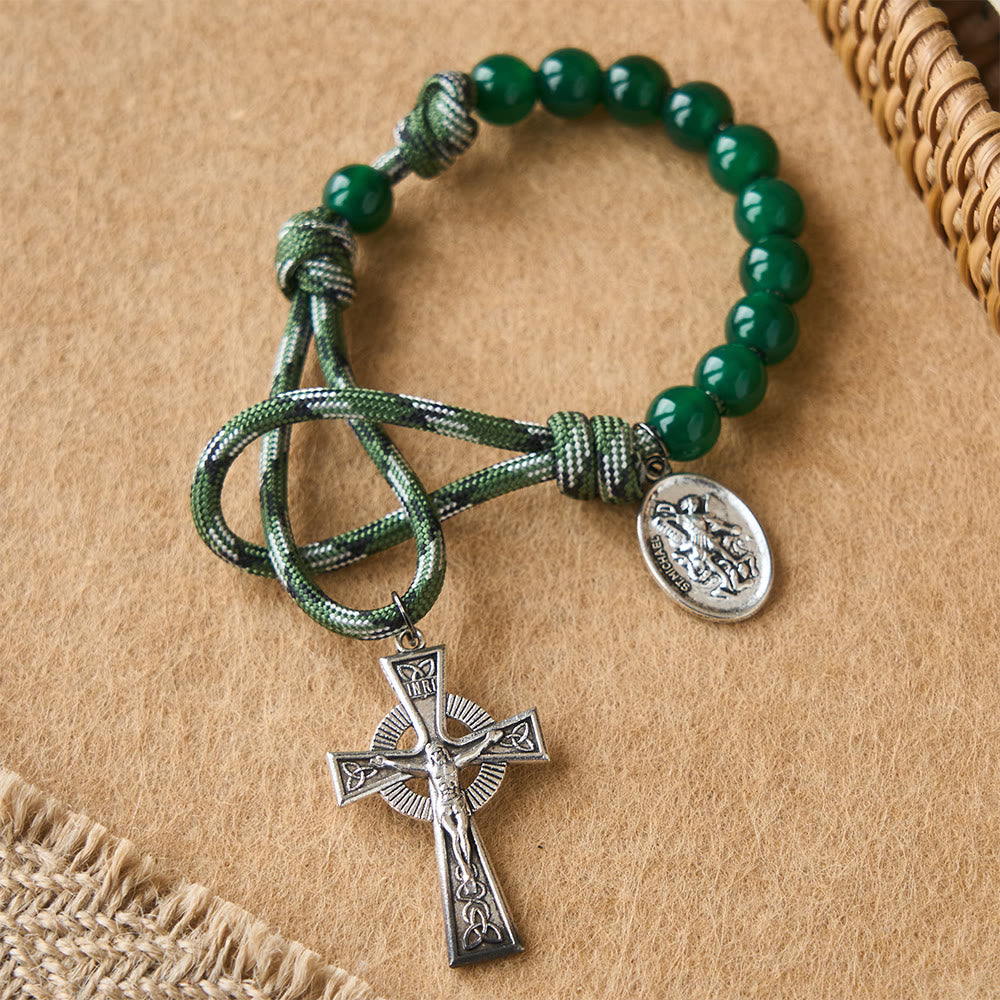 Christianartworkshop Chapelet de Pâques de poche en aventurine verte avec pendentif Saint Michel et croix celtique - Saint Michel et le Crucifix - image 0