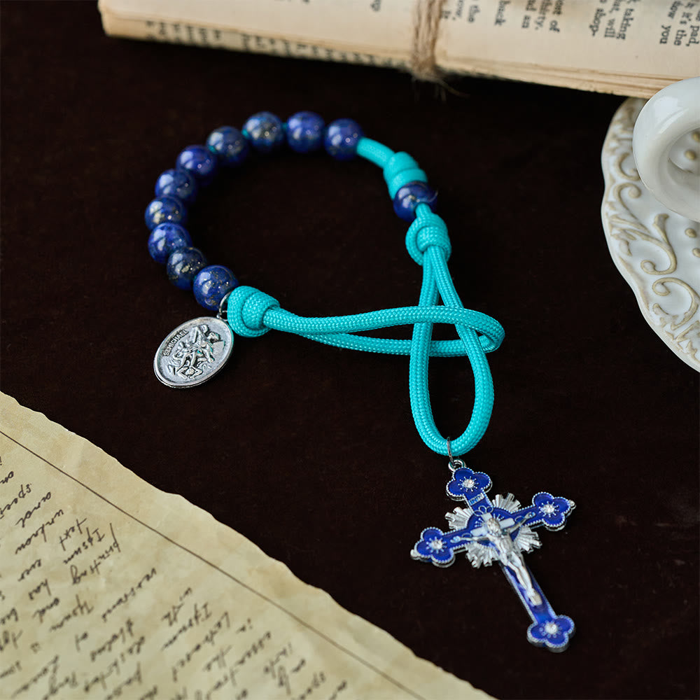Christianartworkshop Chapelet de poche en paracorde lapis-lazuli avec saint Michel gardien - image 1