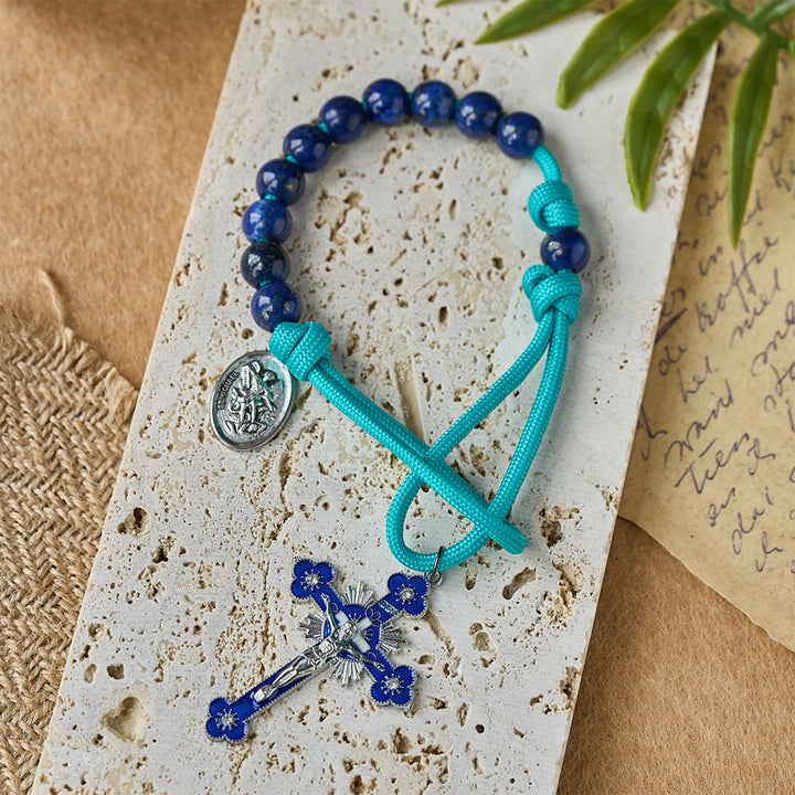 Christianartworkshop Chapelet de poche en paracorde lapis-lazuli avec saint Michel gardien - image 2