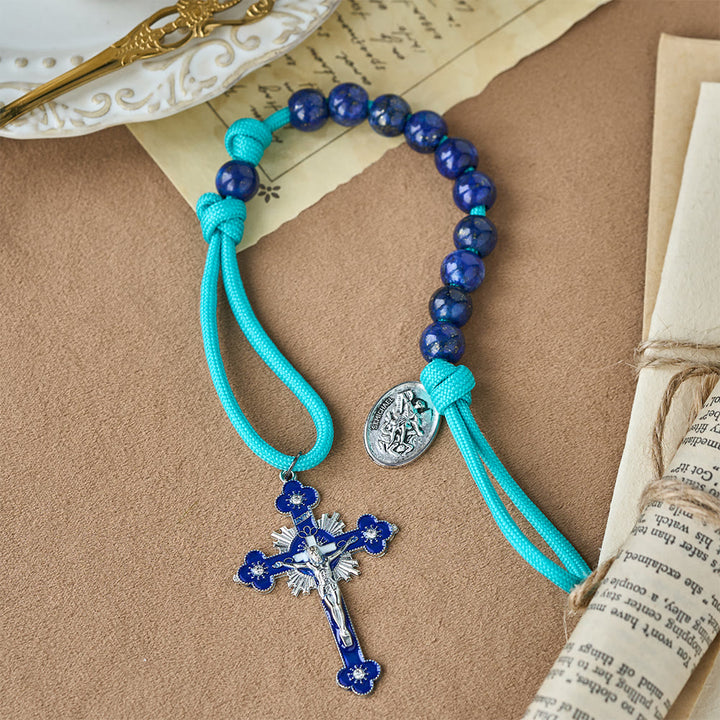 Christianartworkshop Chapelet de poche en paracorde lapis-lazuli avec saint Michel gardien - image 3