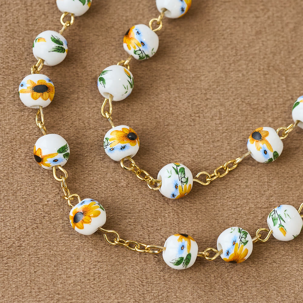 Christianartworkshop Chapelet de Pâques Marguerite Jaune avec perles en céramique et breloque Notre-Dame - image 3