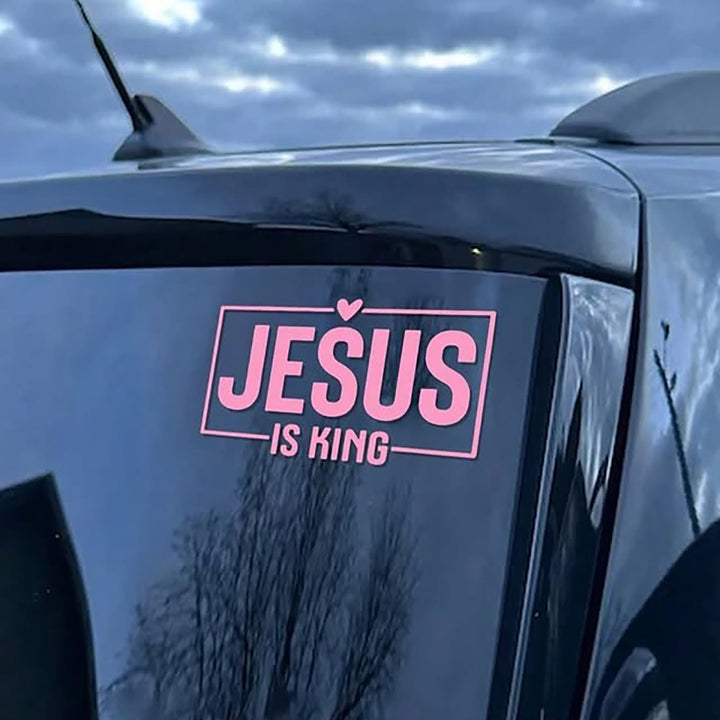 Christianartworkshop Autocollant de voiture « Jésus est roi » en forme de cœur : un symbole sacré de prière pour vos déplacements quotidiens. - Rose - Lot de 10 - image 0