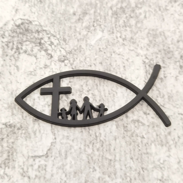 Christianartworkshop Emblème métallique Croix d'Ichthys pour voiture : un symbole de foi et de lien familial pour les véhicules - Noir - Lot de 10 - image 0