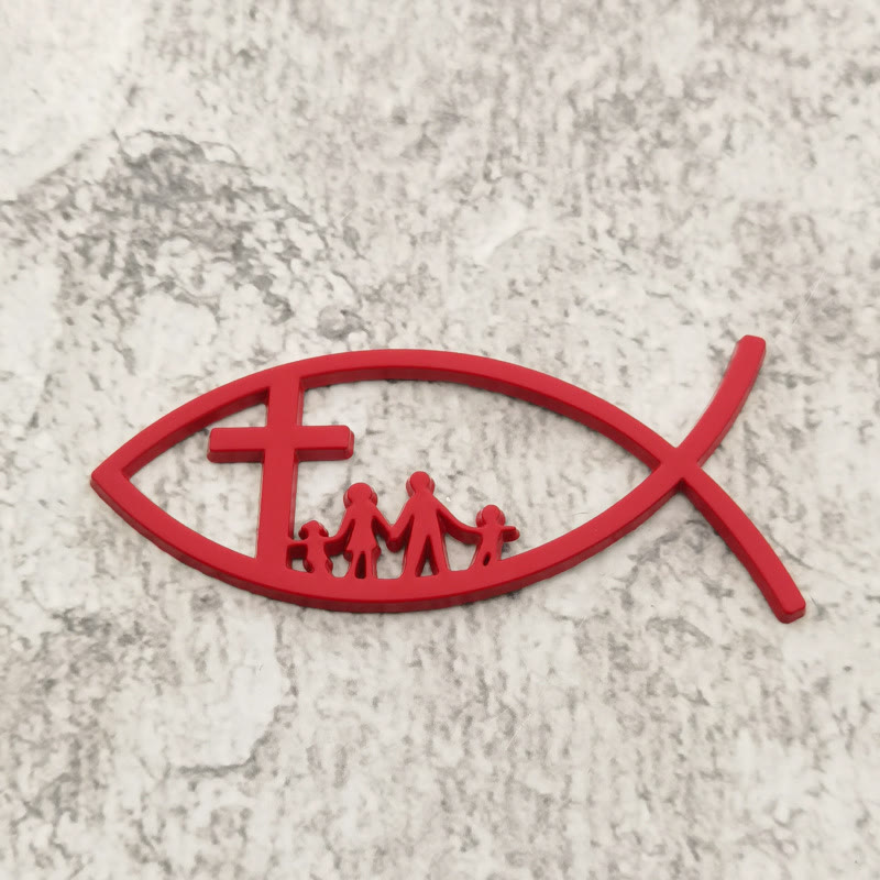 Christianartworkshop Emblème métallique Croix d'Ichthys pour voiture : un symbole de foi et de lien familial pour les véhicules - Rouge - Lot de 10 - image 6