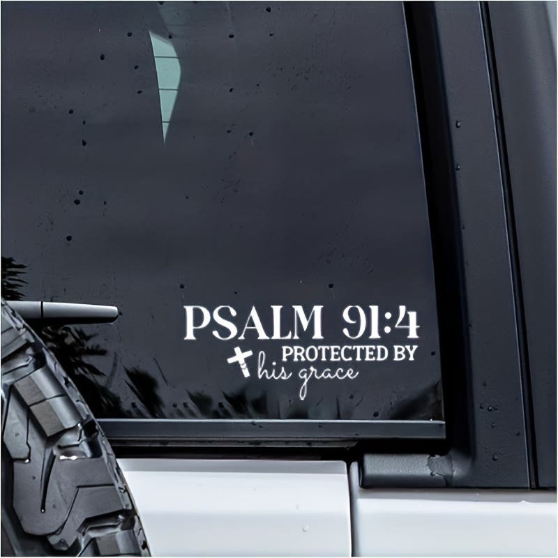Christianartworkshop Autocollant de voiture Grâce Divine Psaume 91:4 : Croix symbolisant la protection bienveillante de Dieu - Blanc - Lot de 10 - image 0