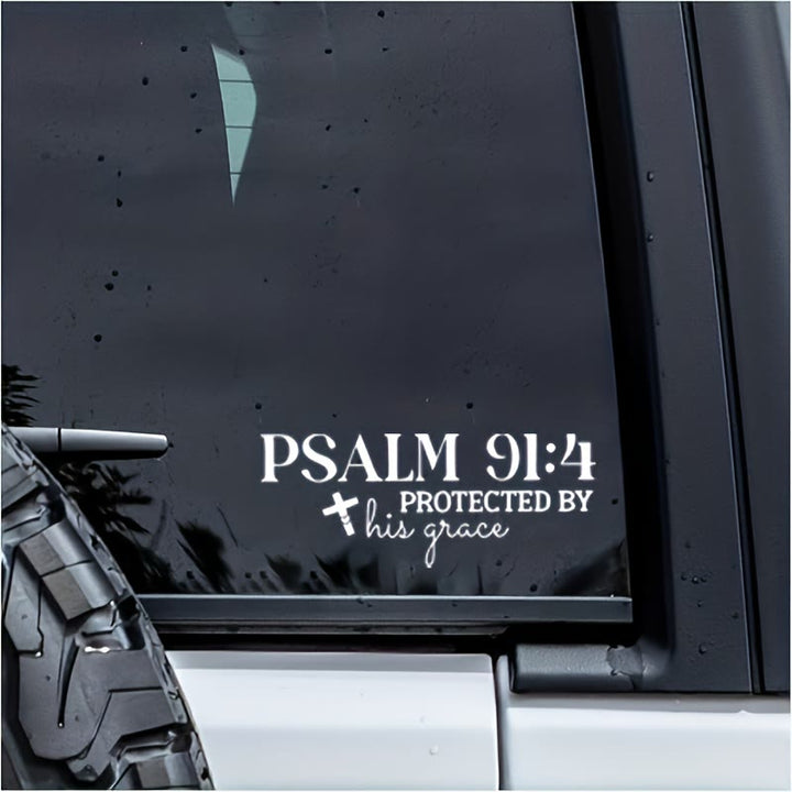 Christianartworkshop Autocollant de voiture Grâce Divine Psaume 91:4 : Croix symbolisant la protection bienveillante de Dieu - Blanc - Lot de 10 - image 0