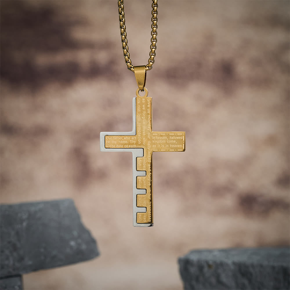 Christianartworkshop Collier croix tricolore moderne du Notre Père : un symbole intemporel du sacré - Doré - image 0