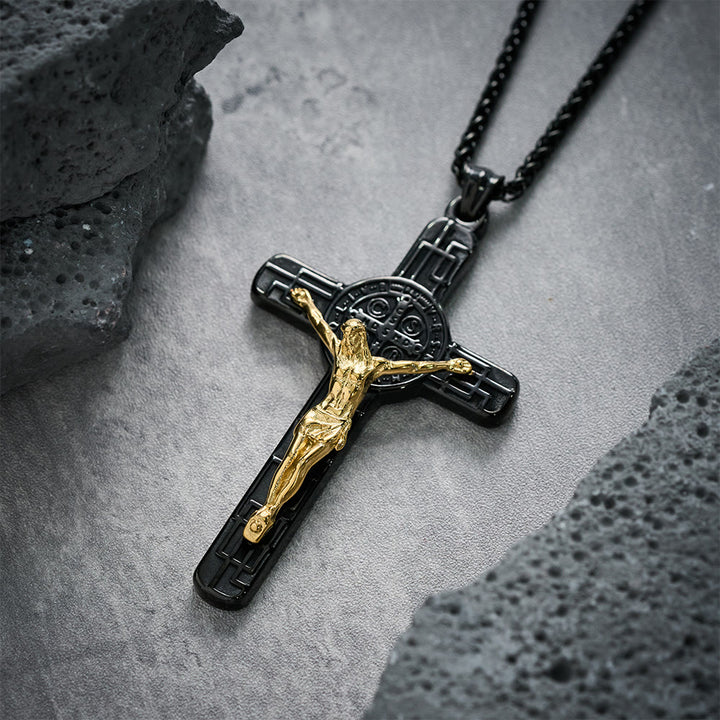 Christianartworkshop Collier pendentif croix style rétro classique avec médaille de protection de saint Benoît - image 10