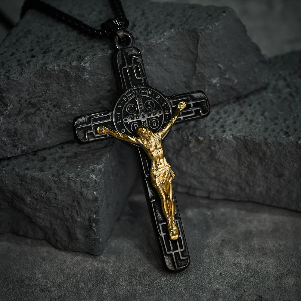 Christianartworkshop Collier pendentif croix style rétro classique avec médaille de protection de saint Benoît - image 9