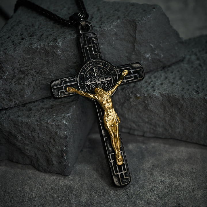 Christianartworkshop Collier pendentif croix style rétro classique avec médaille de protection de saint Benoît - image 9