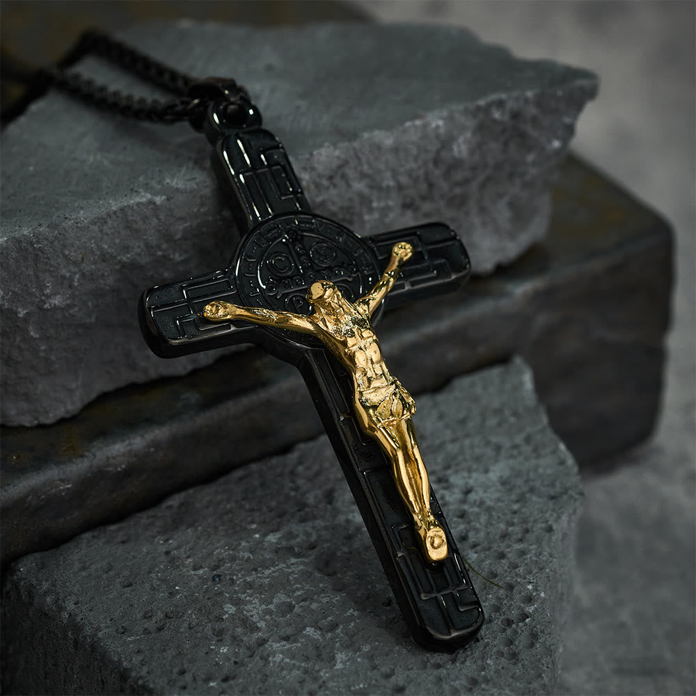 Christianartworkshop Collier pendentif croix style rétro classique avec médaille de protection de saint Benoît - image 7