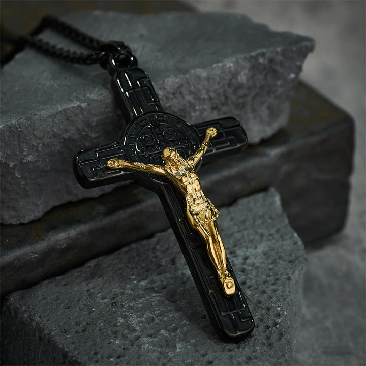 Christianartworkshop Collier pendentif croix style rétro classique avec médaille de protection de saint Benoît - image 7