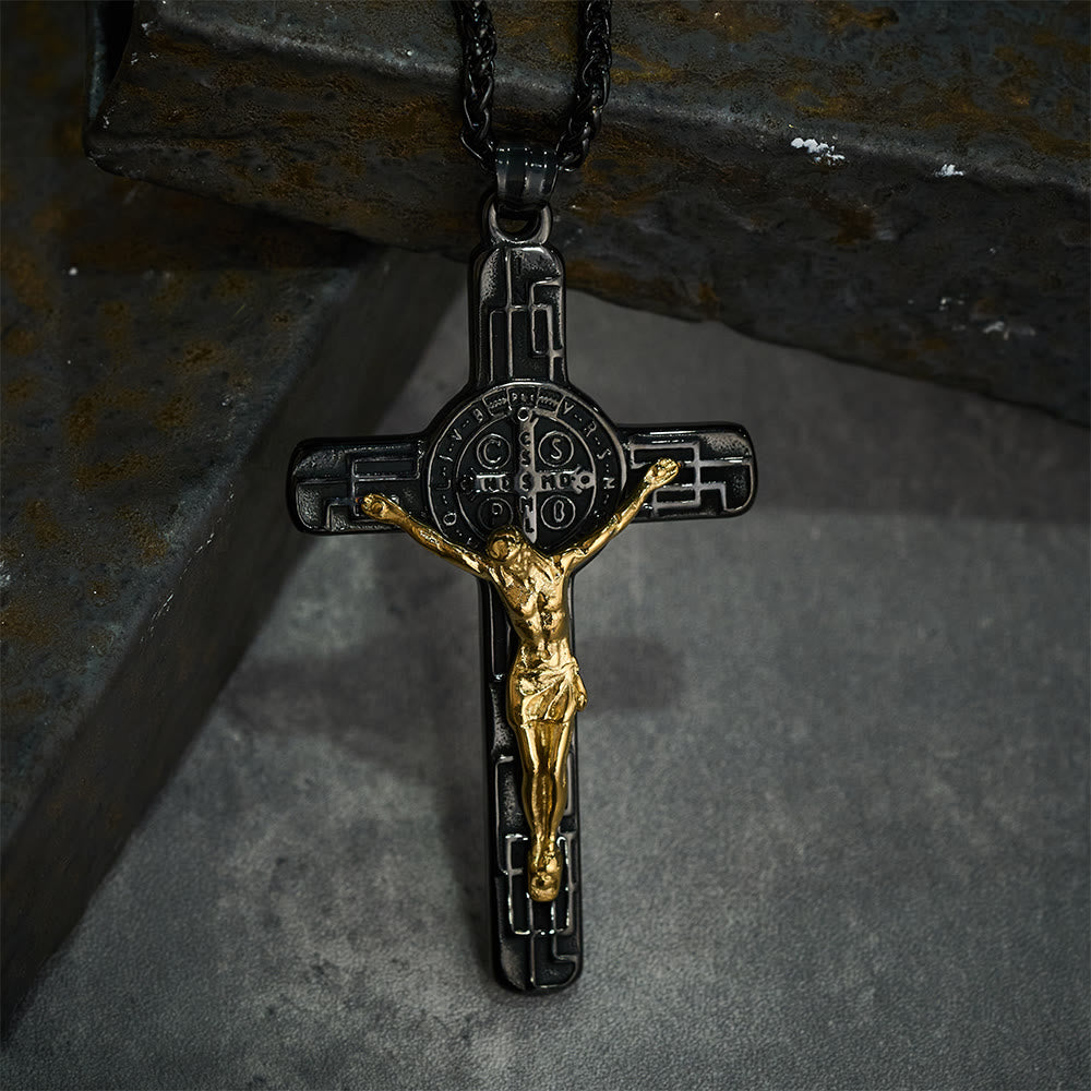 Christianartworkshop Collier pendentif croix style rétro classique avec médaille de protection de saint Benoît - image 8