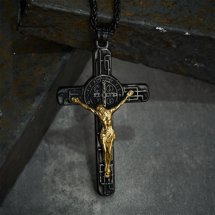 Christianartworkshop Collier pendentif croix style rétro classique avec médaille de protection de saint Benoît - image 8