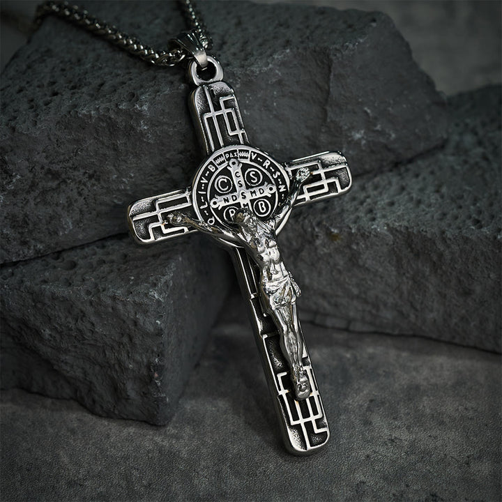 Christianartworkshop Collier pendentif croix style rétro classique avec médaille de protection de saint Benoît - image 14