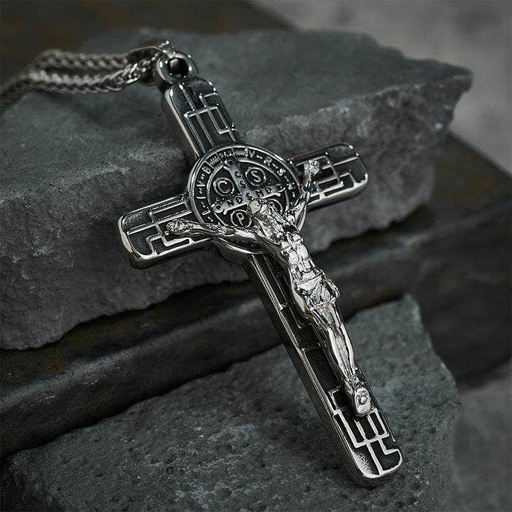 Christianartworkshop Collier pendentif croix style rétro classique avec médaille de protection de saint Benoît - image 13