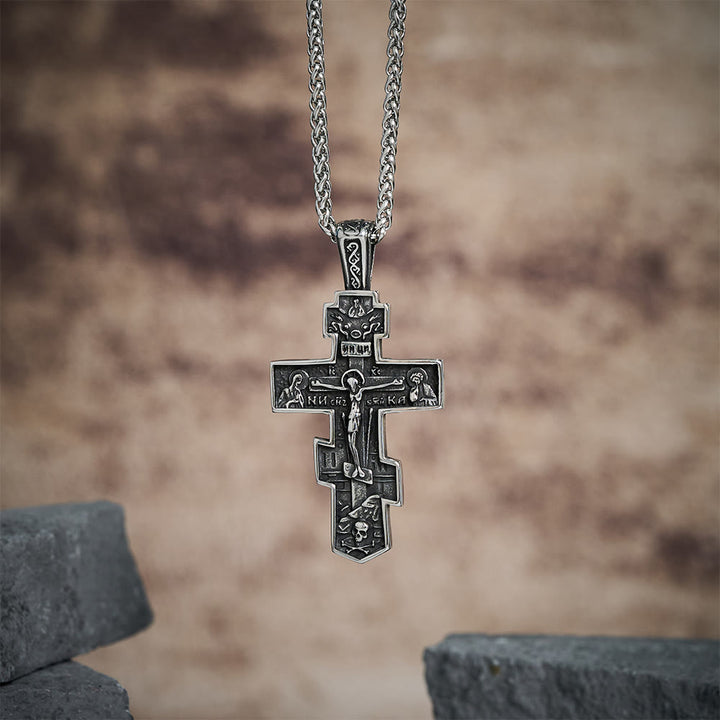 Christianartworkshop Collier crucifix orthodoxe en titane Jésus, bijou de protection - Argent - image 0