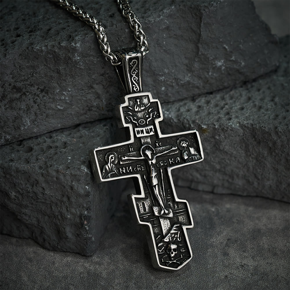 Christianartworkshop Collier crucifix orthodoxe en titane Jésus, bijou de protection - image 1