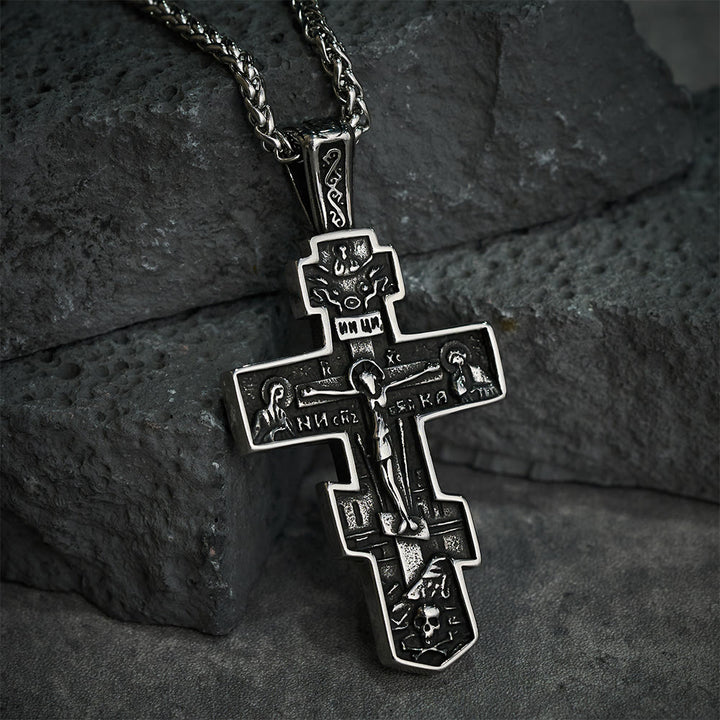 Christianartworkshop Collier crucifix orthodoxe en titane Jésus, bijou de protection - image 1