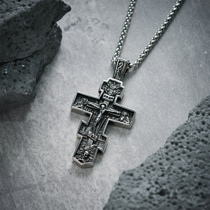 Christianartworkshop Collier crucifix orthodoxe en titane Jésus, bijou de protection - image 3