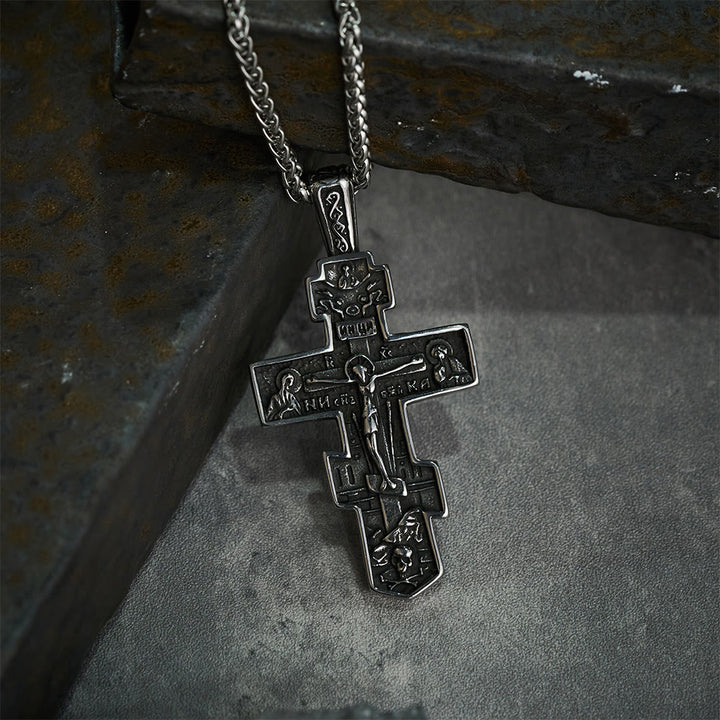 Christianartworkshop Collier crucifix orthodoxe en titane Jésus, bijou de protection - image 2