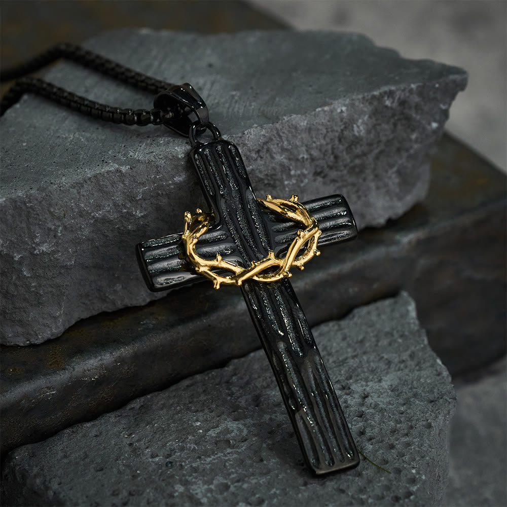 Christianartworkshop Collier pendentif croix couronne d'épines de Jésus style moderne, symbole de protection sacrée - image 8