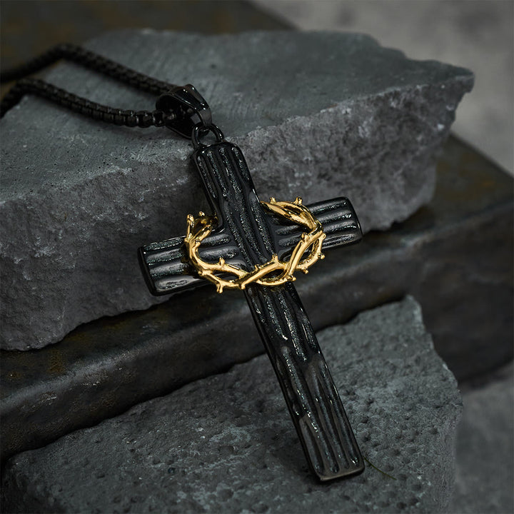 Christianartworkshop Collier pendentif croix couronne d'épines de Jésus style moderne, symbole de protection sacrée - image 8