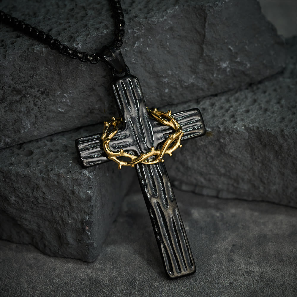 Christianartworkshop Collier pendentif croix couronne d'épines de Jésus style moderne, symbole de protection sacrée - image 9