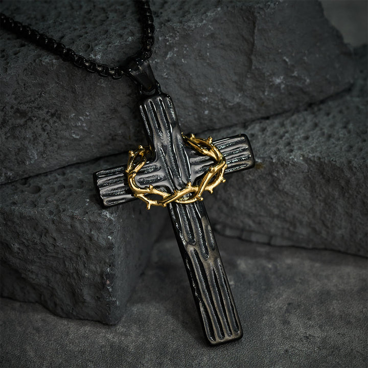 Christianartworkshop Collier pendentif croix couronne d'épines de Jésus style moderne, symbole de protection sacrée - image 9