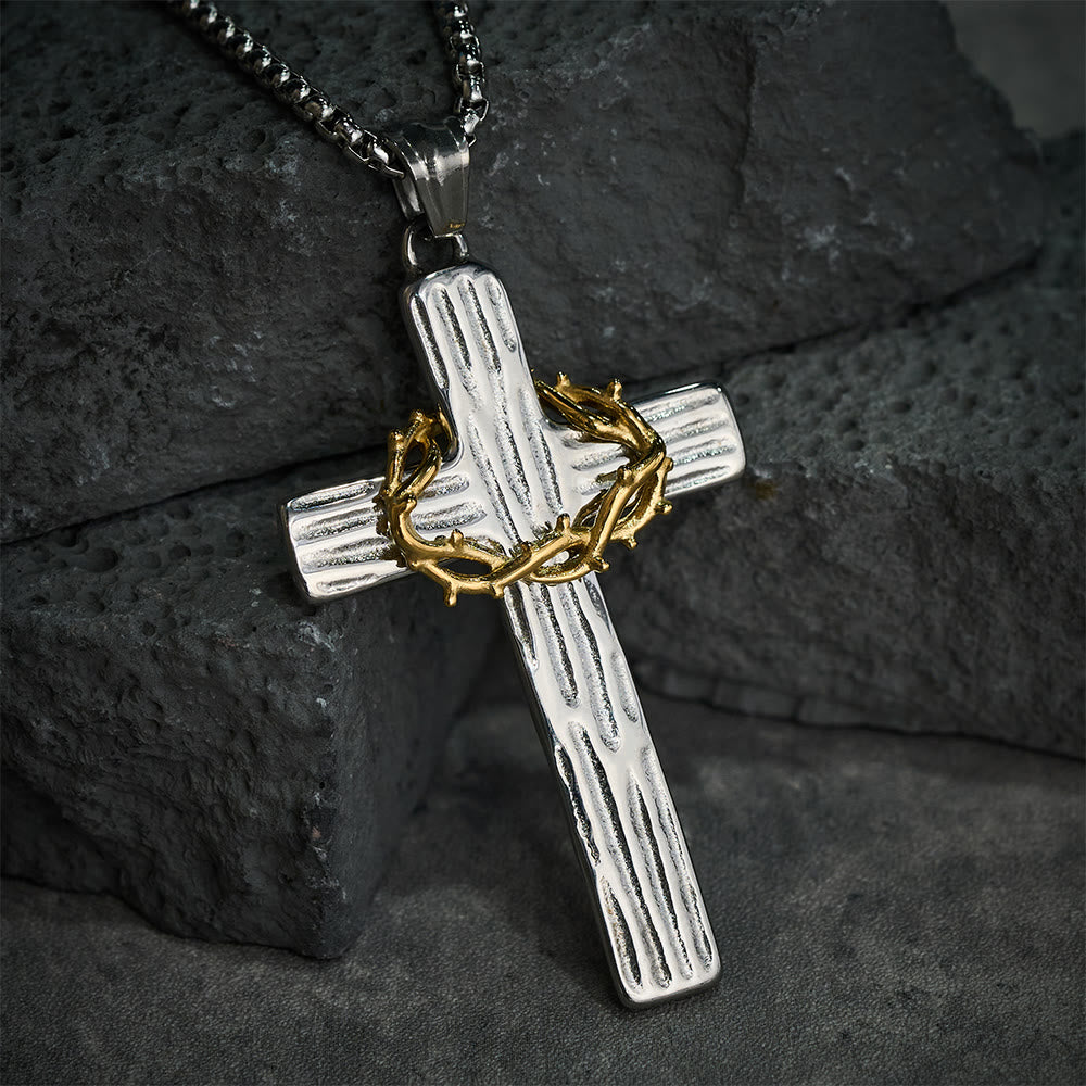 Christianartworkshop Collier pendentif croix couronne d'épines de Jésus style moderne, symbole de protection sacrée - image 2