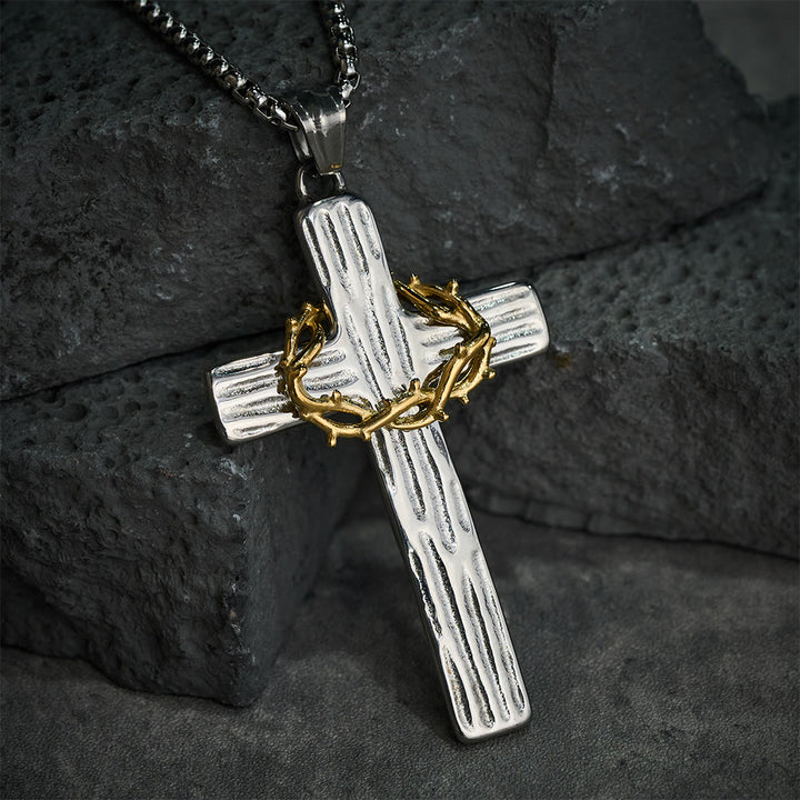 Christianartworkshop Collier pendentif croix couronne d'épines de Jésus style moderne, symbole de protection sacrée - image 2