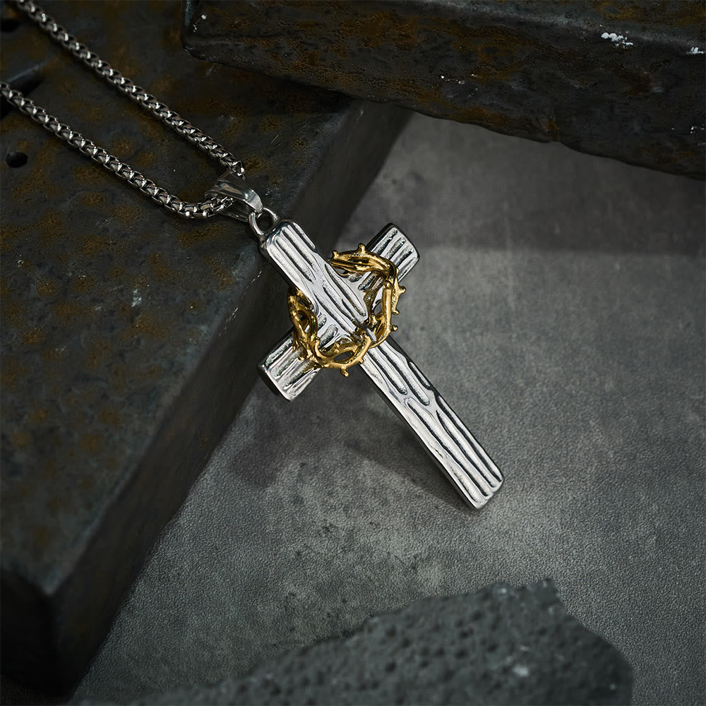 Christianartworkshop Collier pendentif croix couronne d'épines de Jésus style moderne, symbole de protection sacrée - image 4