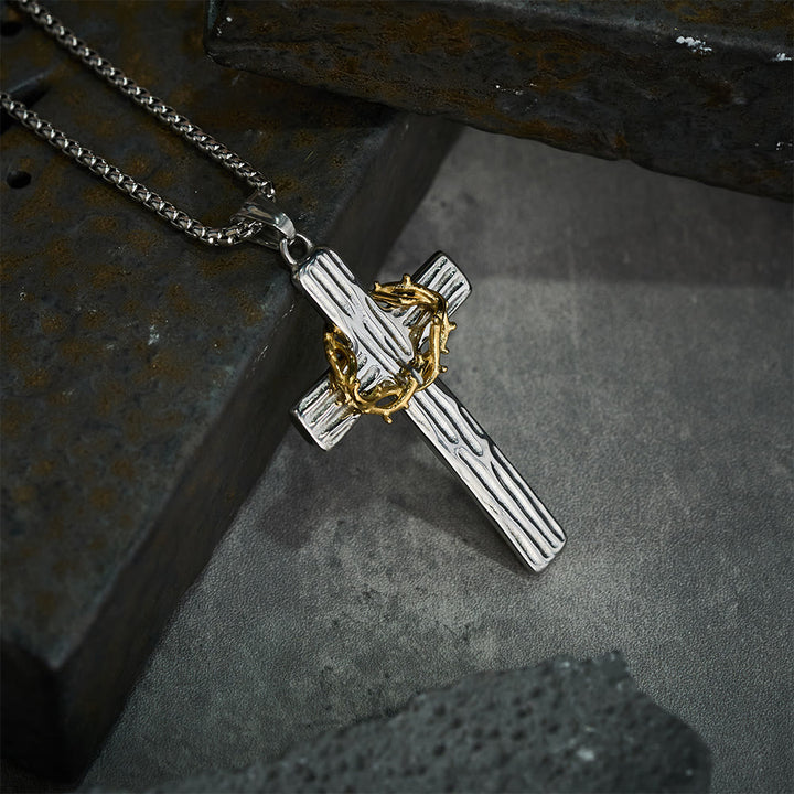 Christianartworkshop Collier pendentif croix couronne d'épines de Jésus style moderne, symbole de protection sacrée - image 4