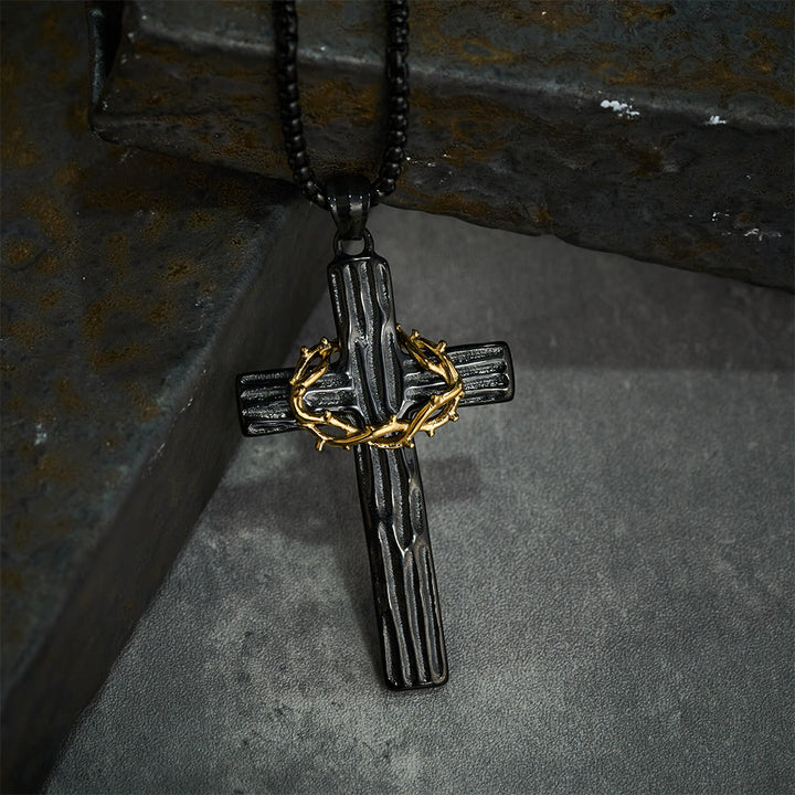 Christianartworkshop Collier pendentif croix couronne d'épines de Jésus style moderne, symbole de protection sacrée - image 10