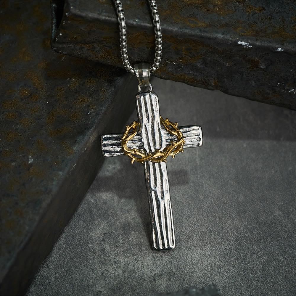 Christianartworkshop Collier pendentif croix couronne d'épines de Jésus style moderne, symbole de protection sacrée - image 6