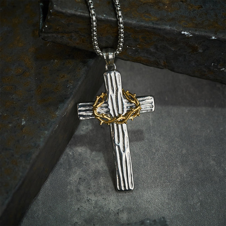 Christianartworkshop Collier pendentif croix couronne d'épines de Jésus style moderne, symbole de protection sacrée - image 6