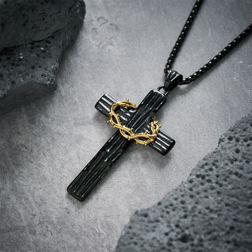 Christianartworkshop Collier pendentif croix couronne d'épines de Jésus style moderne, symbole de protection sacrée - image 11