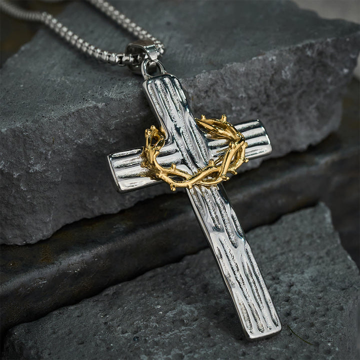 Christianartworkshop Collier pendentif croix couronne d'épines de Jésus style moderne, symbole de protection sacrée - image 5