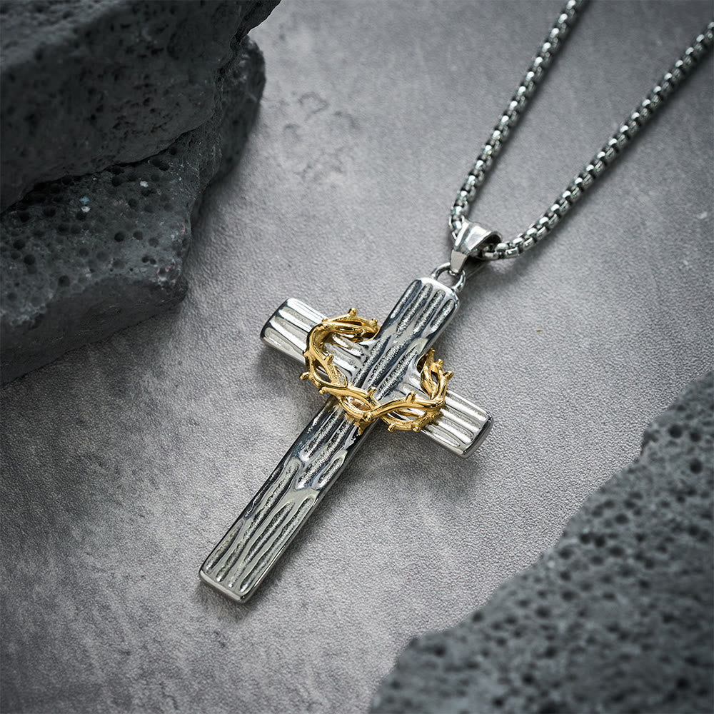 Christianartworkshop Collier pendentif croix couronne d'épines de Jésus style moderne, symbole de protection sacrée - image 3